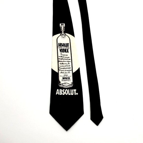 Absolut Vodka Mens Tie 100% Silk Bartender Waiter Waitress Club Cocktail Black - Picture 1 of 5